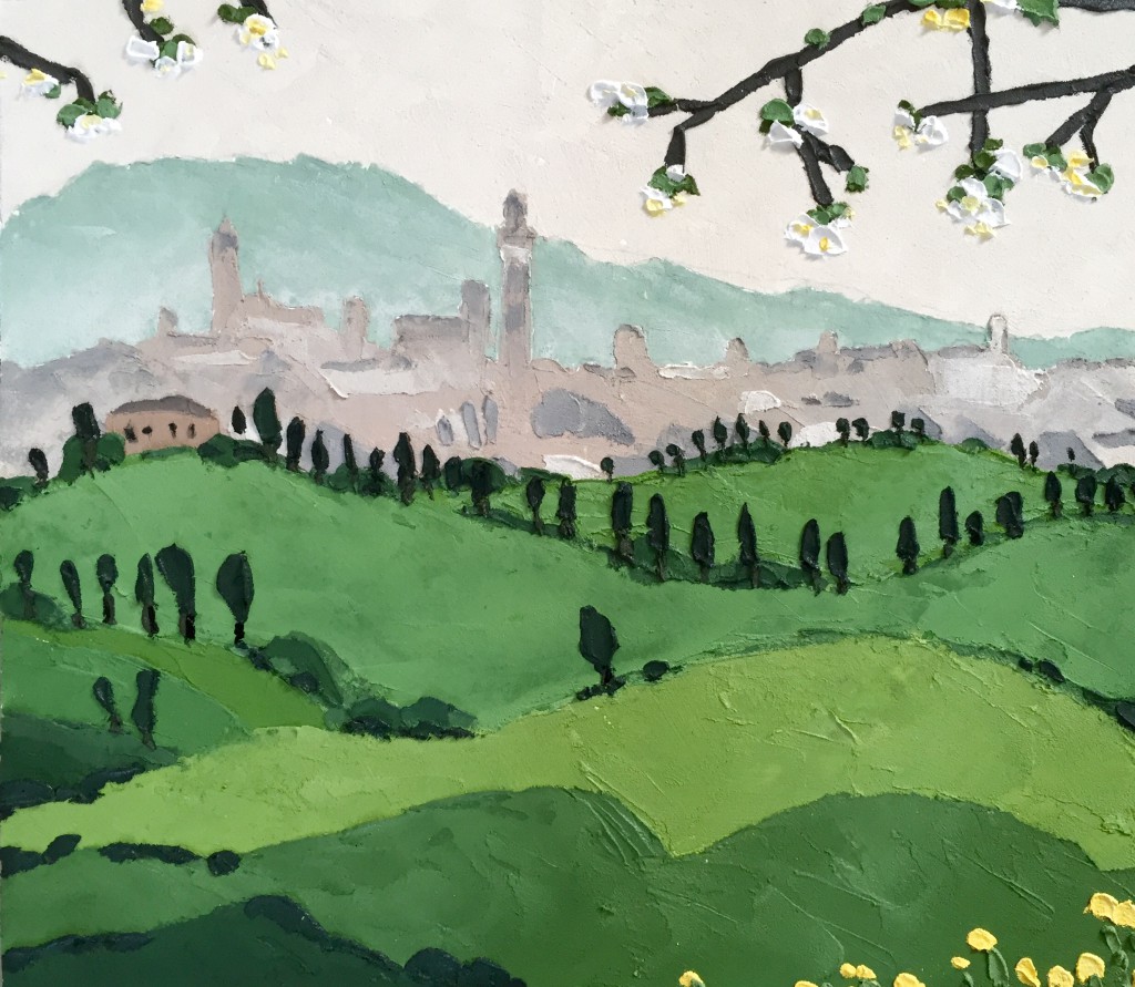 Frühlingslandschaft mit Sicht auf Siena Toskana Bruggmann Patrick