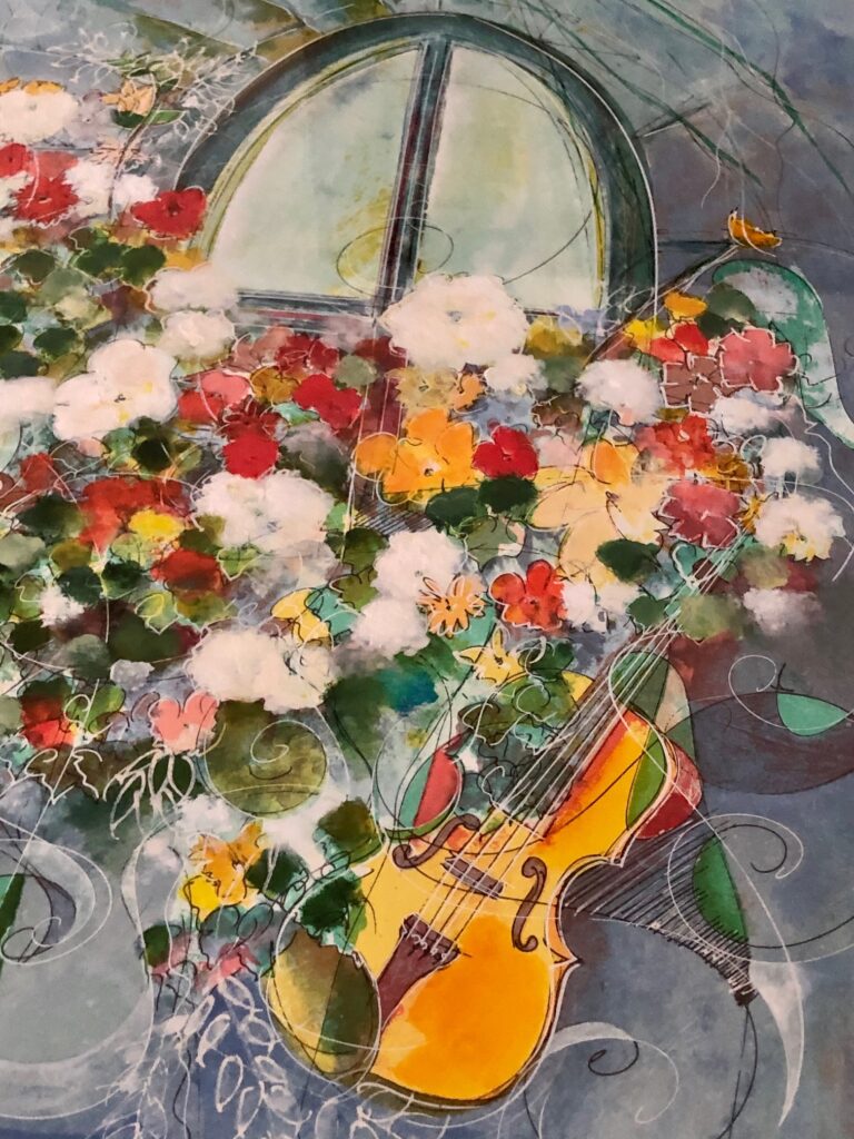 Blumenfenster mit Geige Welti Alban