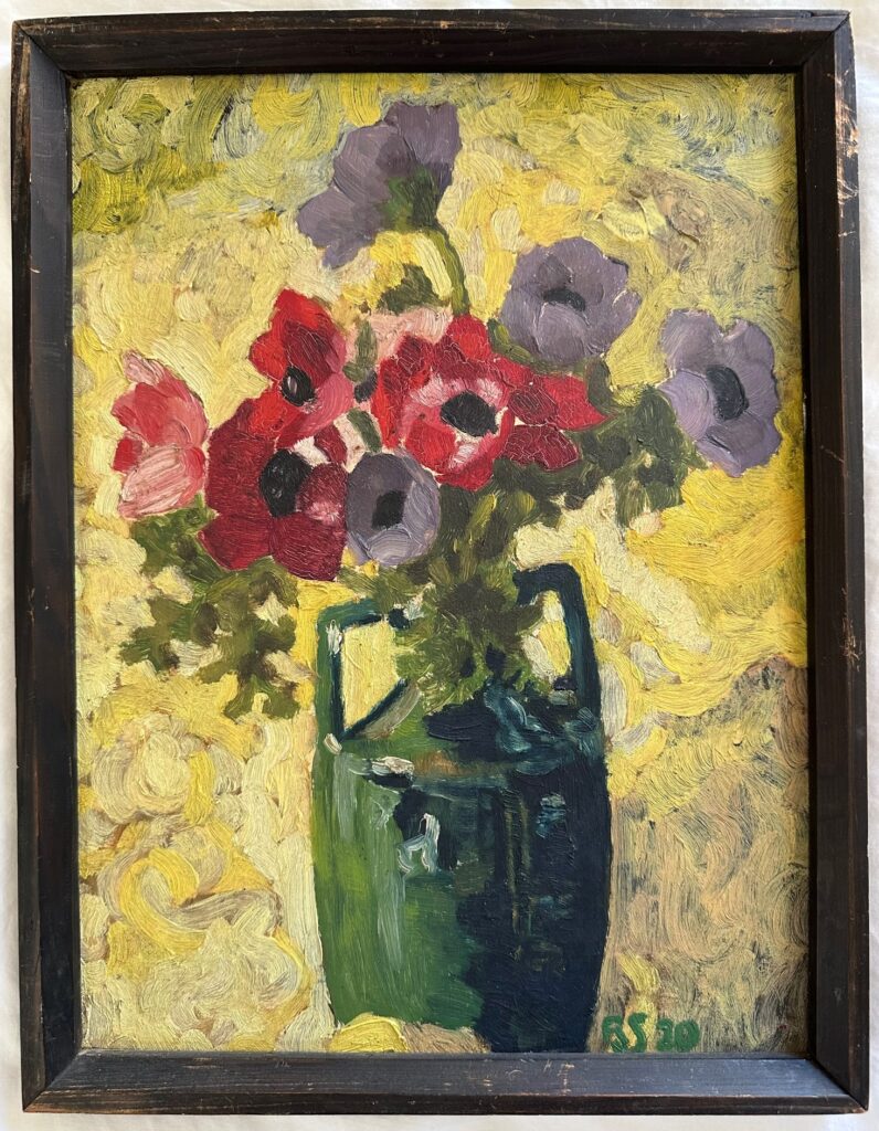 Blumenstillleben in grüner Vase Anonym